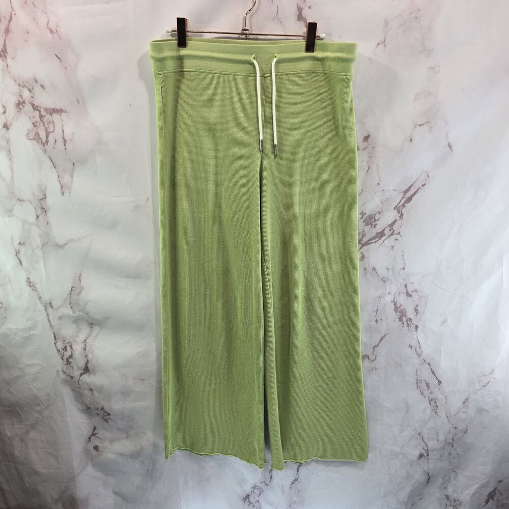 Mate The Label Pants Womens Medium Green Waffle Thermal Wide Leg Crop Organic
